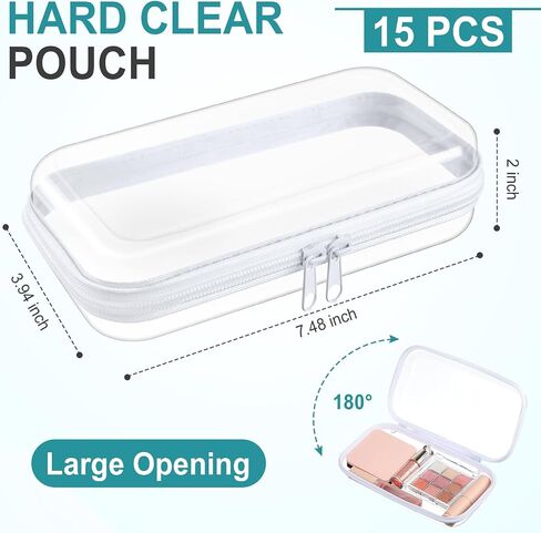 15 Pcs Clear Hard Shell Zipper Case Plastic Bins Transparent Double Zippers Hard Pouch Clear Plastic Storage Box Containers for Building Blocks Cosmetics, Puzzles(7.5 x 4 Inches) in Saudi Arabia