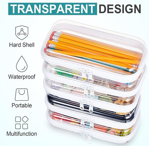 15 Pcs Clear Hard Shell Zipper Case Plastic Bins Transparent Double Zippers Hard Pouch Clear Plastic Storage Box Containers for Building Blocks Cosmetics, Puzzles(7.5 x 4 Inches) in Saudi Arabia