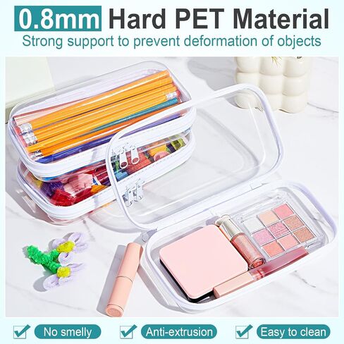 15 Pcs Clear Hard Shell Zipper Case Plastic Bins Transparent Double Zippers Hard Pouch Clear Plastic Storage Box Containers for Building Blocks Cosmetics, Puzzles(7.5 x 4 Inches) in Saudi Arabia