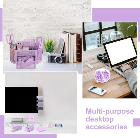 VAIPI 17 in 1 Pink Office Supplies Set Desk Organizers and Accessories with Mouse Pad, Calculator, Stapler, Tape Dispenser, Staples, Scissors, Pens, Sticky Notes, Page Markers for Office School Home in Saudi Arabia