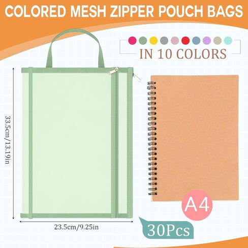 Marspark 30 Pack Classic Color Mesh Zipper Pouch Bags A4 Nylon Organizing Bags Breathable See Through Zipper Pouch with Handle for Office Games in Saudi Arabia