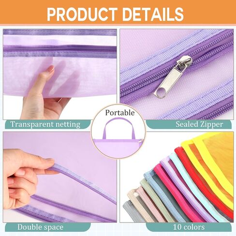Marspark 30 Pack Classic Color Mesh Zipper Pouch Bags A4 Nylon Organizing Bags Breathable See Through Zipper Pouch with Handle for Office Games in Saudi Arabia