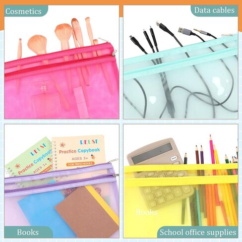 Marspark 30 Pack Classic Color Mesh Zipper Pouch Bags A4 Nylon Organizing Bags Breathable See Through Zipper Pouch with Handle for Office Games in Saudi Arabia