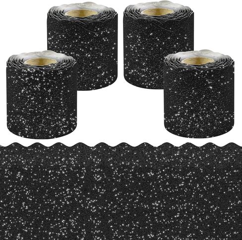 4 Rolls 131.2Ft Glitter Bulletin Board Borders – Colorful Scalloped Borders for Bulletin Board Trim – DIY Classroom Decor for Teachers, School and Office, Class Decorations in Kuwait