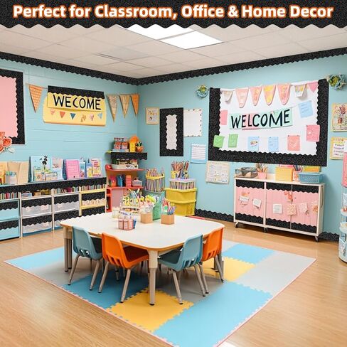 4 Rolls 131.2Ft Glitter Bulletin Board Borders – Colorful Scalloped Borders for Bulletin Board Trim – DIY Classroom Decor for Teachers, School and Office, Class Decorations in Kuwait