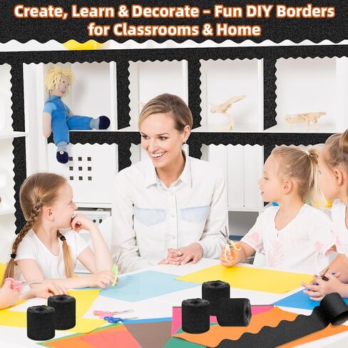 4 Rolls 131.2Ft Glitter Bulletin Board Borders – Colorful Scalloped Borders for Bulletin Board Trim – DIY Classroom Decor for Teachers, School and Office, Class Decorations in Kuwait