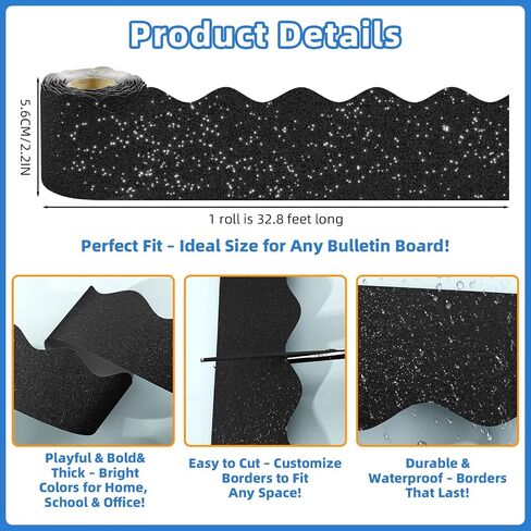 4 Rolls 131.2Ft Glitter Bulletin Board Borders – Colorful Scalloped Borders for Bulletin Board Trim – DIY Classroom Decor for Teachers, School and Office, Class Decorations in Kuwait