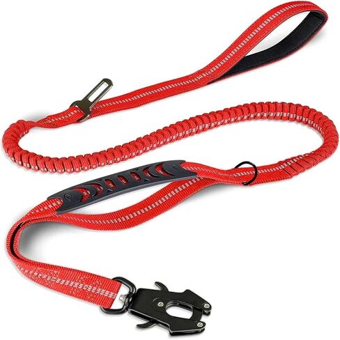 Cat and Dog Harness Reflective Shock Absorbing Pet Leashes with Car Seatbelt Large Dogs Heavy Duty Bungee Dog Leash No Pull Dog Leash Pet Traction Rope(Red) in Kuwait