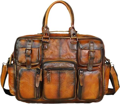 Haitpant Men Real Leather Vintage Large Capacity Travel Briefcase Business 15.6" Laptop Case Attache Messenger Bag in Saudi Arabia
