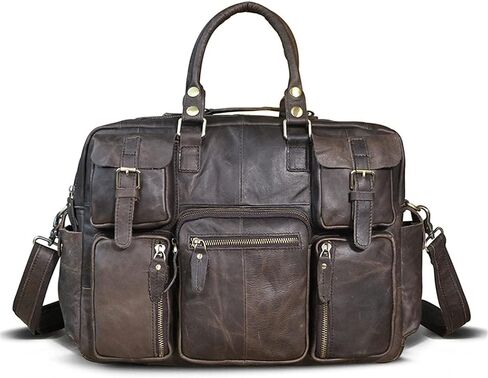 Haitpant Men Real Leather Vintage Large Capacity Travel Briefcase Business 15.6" Laptop Case Attache Messenger Bag in Saudi Arabia
