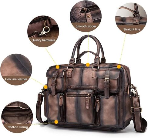 Haitpant Men Real Leather Vintage Large Capacity Travel Briefcase Business 15.6" Laptop Case Attache Messenger Bag in Saudi Arabia