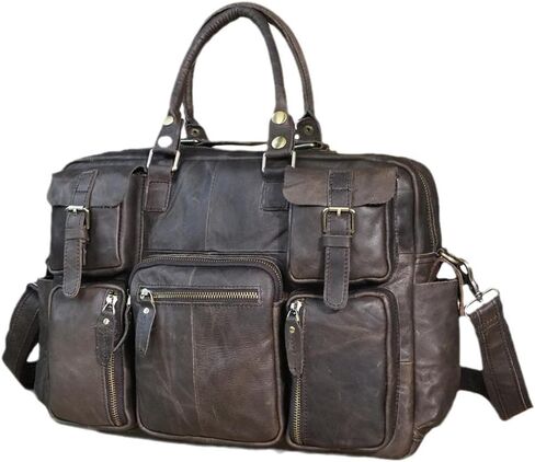 Haitpant Men Real Leather Vintage Large Capacity Travel Briefcase Business 15.6" Laptop Case Attache Messenger Bag in Saudi Arabia