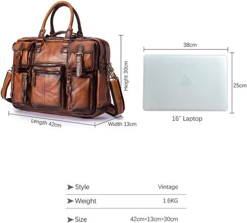 Haitpant Men Real Leather Vintage Large Capacity Travel Briefcase Business 15.6" Laptop Case Attache Messenger Bag in Saudi Arabia