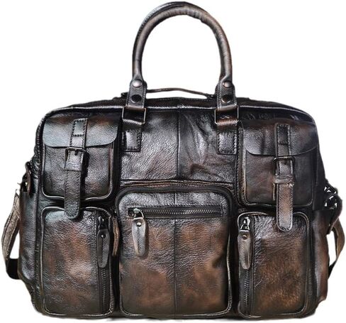 Haitpant Men Real Leather Vintage Large Capacity Travel Briefcase Business 15.6" Laptop Case Attache Messenger Bag in Saudi Arabia