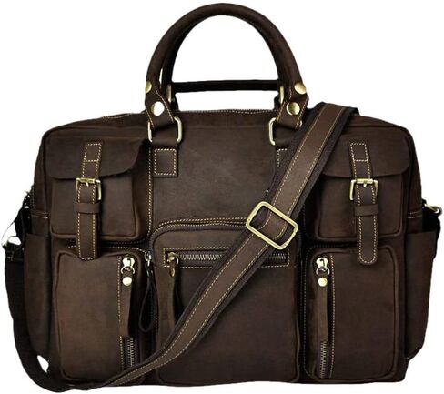 Haitpant Men Real Leather Vintage Large Capacity Travel Briefcase Business 15.6" Laptop Case Attache Messenger Bag in Saudi Arabia
