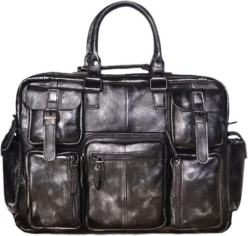 Haitpant Men Real Leather Vintage Large Capacity Travel Briefcase Business 15.6" Laptop Case Attache Messenger Bag in Saudi Arabia