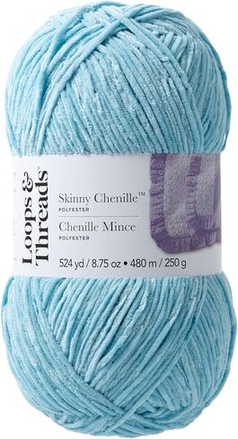 Skinny Chenille Yarn by Loops & Threads - Yarn for Knitting, Crochet, Weaving, and Arts & Crafts - White, Polyester, 8.75 oz in Saudi Arabia