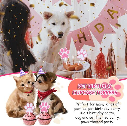 Puppy Paw Cupcake Toppers 24 Pcs Pink White Glitter Dog Paw Cake Toppers Puppy Cat Paw Cake Decorations for Boys Girls Birthday Party Puppy Cat Birthday Party Supplies in Saudi Arabia