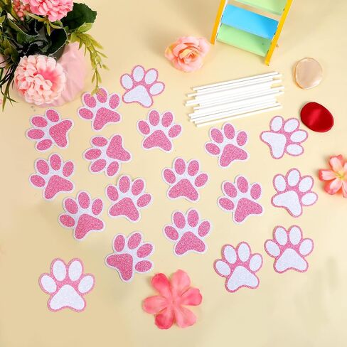 Puppy Paw Cupcake Toppers 24 Pcs Pink White Glitter Dog Paw Cake Toppers Puppy Cat Paw Cake Decorations for Boys Girls Birthday Party Puppy Cat Birthday Party Supplies in Saudi Arabia
