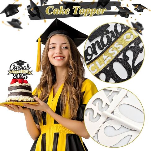36Pcs 2025 Graduation Cupcake Toppers Class of 2025 Cupcake Picks Grad Cap Diploma Cake Decorations for 2025 Graduation Theme Party Cake Decorations Supplies-Black&Pink in Kuwait