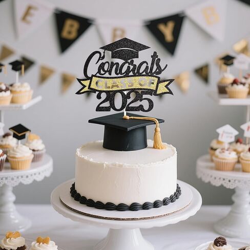 36Pcs 2025 Graduation Cupcake Toppers Class of 2025 Cupcake Picks Grad Cap Diploma Cake Decorations for 2025 Graduation Theme Party Cake Decorations Supplies-Black&Pink in Kuwait