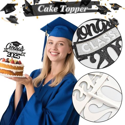 36pcs 2025 Cuckake Cupcake Toppers Class of 2025 Cupcake Picks Grad Cap Diploma Cake Decorations for 2025 Tervement Thief Party Cake Decorations Supplies Black & Pink in Kuwait