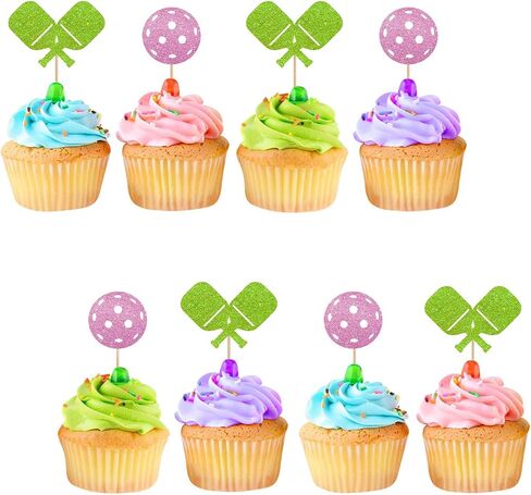 24pcs Pickleball Cupcake Toppers, Pickleball Birthday Cupcake Toppers for Kids, Pink Glitter Pickleball Cupcake Picks, Sport Themed Birthday/Retirement Party Supplies in Saudi Arabia