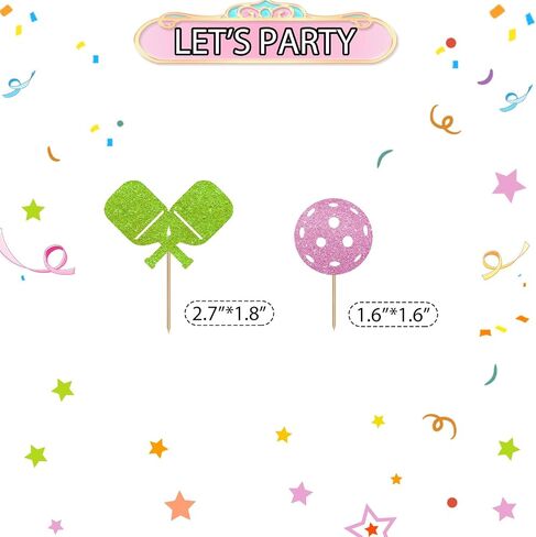 24pcs Pickleball Cupcake Toppers, Pickleball Birthday Cupcake Toppers for Kids, Pink Glitter Pickleball Cupcake Picks, Sport Themed Birthday/Retirement Party Supplies in Saudi Arabia