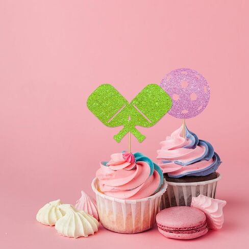 24pcs Pickleball Cupcake Toppers, Pickleball Birthday Cupcake Toppers for Kids, Pink Glitter Pickleball Cupcake Picks, Sport Themed Birthday/Retirement Party Supplies in Saudi Arabia