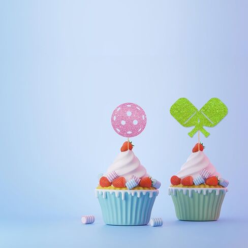 24pcs Pickleball Cupcake Toppers, Pickleball Birthday Cupcake Toppers for Kids, Pink Glitter Pickleball Cupcake Picks, Sport Themed Birthday/Retirement Party Supplies in Saudi Arabia