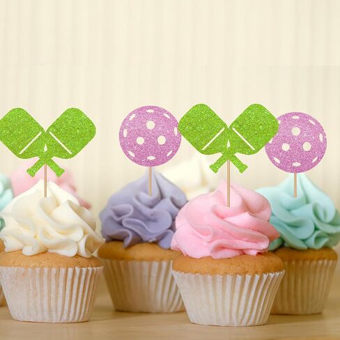24pcs Pickleball Cupcake Toppers, Pickleball Birthday Cupcake Toppers for Kids, Pink Glitter Pickleball Cupcake Picks, Sport Themed Birthday/Retirement Party Supplies in Saudi Arabia