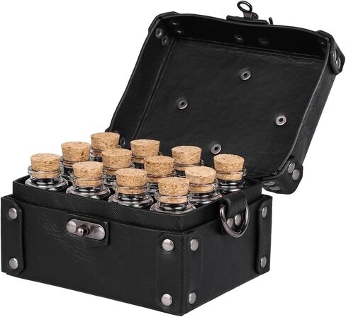 HiiFeuer Medieval Faux Leather Alchemy Box with 12 Cork Potion Vials, Fantasy Portable Crossbody Bag Jewelry Dnd Dice Holder (Brown A) in Saudi Arabia