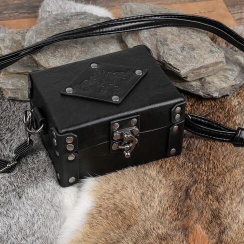 HiiFeuer Medieval Faux Leather Alchemy Box with 12 Cork Potion Vials, Fantasy Portable Crossbody Bag Jewelry Dnd Dice Holder (Brown A) in Saudi Arabia
