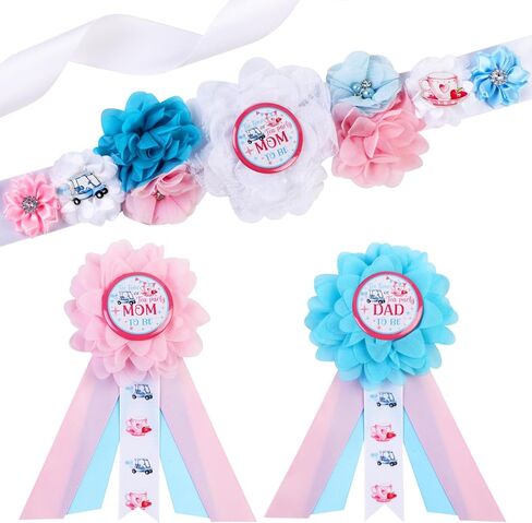 Boots or Bows Baby Shower Maternity Sash Kit - Cowboy or Cowgirl Theme Gender Reveal Party Belly Belt Corsage Pins, Wild Western Theme New Parents Pregnancy Photo Props Party Supplies in Saudi Arabia