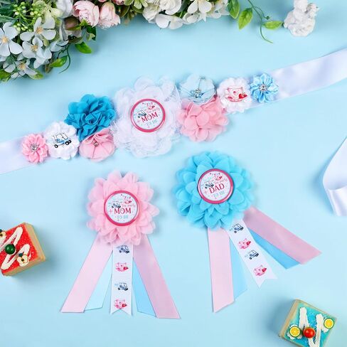 Boots or Bows Baby Shower Maternity Sash Kit - Cowboy or Cowgirl Theme Gender Reveal Party Belly Belt Corsage Pins, Wild Western Theme New Parents Pregnancy Photo Props Party Supplies in Saudi Arabia