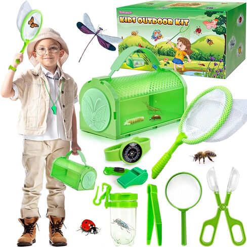 Kit Pug Casher Kit & Outdoor Explorer Kit for Kids ، 10 PCS Bug Catching Kit with Toy Cage ، Backpack ، Maning Glass ، Net Toy ، Outdoor Exploration Toys Gift for Boys Girls 3-12 in Kuwait