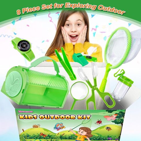 Kit Pug Casher Kit & Outdoor Explorer Kit for Kids ، 10 PCS Bug Catching Kit with Toy Cage ، Backpack ، Maning Glass ، Net Toy ، Outdoor Exploration Toys Gift for Boys Girls 3-12 in Kuwait