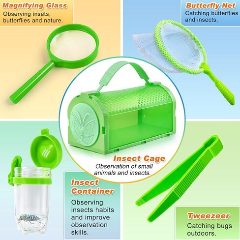 Kit Pug Casher Kit & Outdoor Explorer Kit for Kids ، 10 PCS Bug Catching Kit with Toy Cage ، Backpack ، Maning Glass ، Net Toy ، Outdoor Exploration Toys Gift for Boys Girls 3-12 in Kuwait