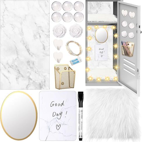 12 Pcs Locker Accessories Kit Magnetic Mirror Pen Holder Hook Whiteboard Wallpaper Magnet Rug Keychain String Light for Back to School Essentials Locker Decoration(Blue,Marble) in Saudi Arabia