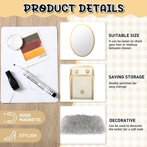 12 Pcs Locker Accessories Kit Magnetic Mirror Pen Holder Hook Whiteboard Wallpaper Magnet Rug Keychain String Light for Back to School Essentials Locker Decoration(Blue,Marble) in Saudi Arabia