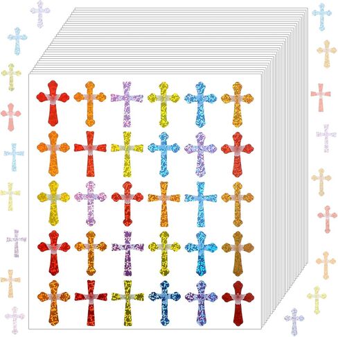 Ctosree 540 Pcs Glitter Crosses Stickers for Kids Dazzle Religious Sticker Christian Catholic Decals for Church VBS Sunday School Classroom Rewards Christian Party Favor in Saudi Arabia