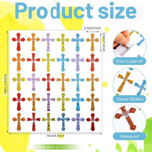 Ctosree 540 Pcs Glitter Crosses Stickers for Kids Dazzle Religious Sticker Christian Catholic Decals for Church VBS Sunday School Classroom Rewards Christian Party Favor in Saudi Arabia