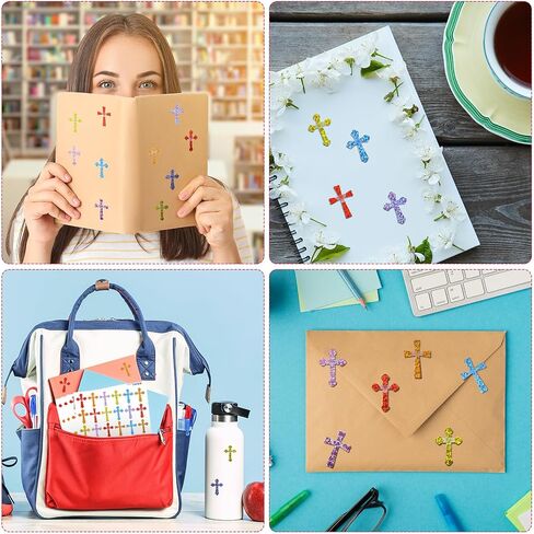Ctosree 540 Pcs Glitter Crosses Stickers for Kids Dazzle Religious Sticker Christian Catholic Decals for Church VBS Sunday School Classroom Rewards Christian Party Favor in Saudi Arabia