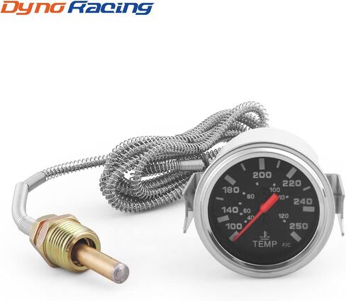 مؤشر Dyno Racing 2 بوصة 52 مم 12 فولت مقياس درجة حرارة الماء الميكانيكي (40-130 درجة مئوية، 110-265 درجة فهرنهايت)، عداد سيارة أصفر فاتح مع مستشعر NPT 1/2، طول سلك 1.8 متر in Kuwait