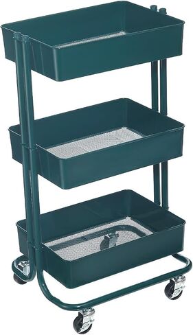 Simply Tidy Lexington Emerald 3-Tier Metal Rolling Cart Multi-Functional Storage Cart for Home, Office, and Kitchen - 1 Pack in Kuwait
