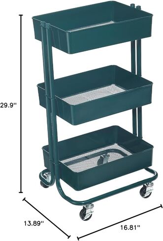 Simply Tidy Lexington Emerald 3-Tier Metal Rolling Cart Multi-Functional Storage Cart for Home, Office, and Kitchen - 1 Pack in Kuwait