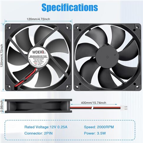 120mm x 25mm 12V DC IP67 Rated Waterproof and Dustproof Fan High Performance 2 Pin for DIY Moisture Exhaust Cooling Projects 2pcs in Saudi Arabia