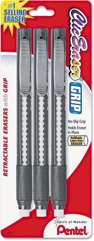Pentel ZE21TBP3M Clic Eraser Pencil-Style Grip Erasers, White Eraser, Assorted Barrel Colors, 3 Each/Pack in Saudi Arabia