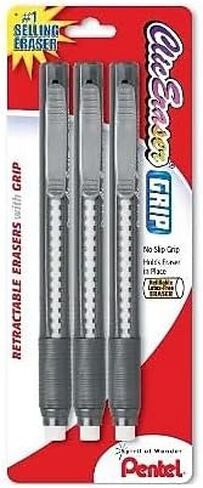 Pentel ZE21TBP3M Clic Eraser Pencil-Style Grip Erasers, White Eraser, Assorted Barrel Colors, 3 Each/Pack in Saudi Arabia
