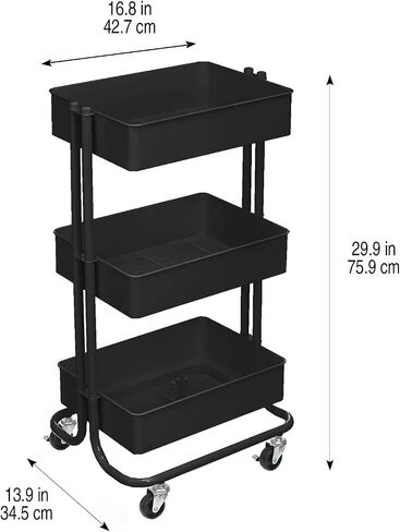 Simply Tidy Lexington Emerald 3-Tier Metal Rolling Cart Multi-Functional Storage Cart for Home, Office, and Kitchen - 1 Pack in Kuwait